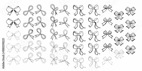 Collection of hand drawn bows and ribbons in various styles and shapes
