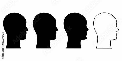 Four head silhouettes progressing from full black to a white outline