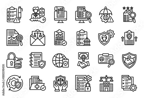 Compliance Management Icon Collection Set. Clean Outline Icon Vector Illustration.