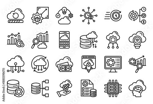 Cloud Performance Icon Collection Set. Clean Outline Icon Vector Illustration.