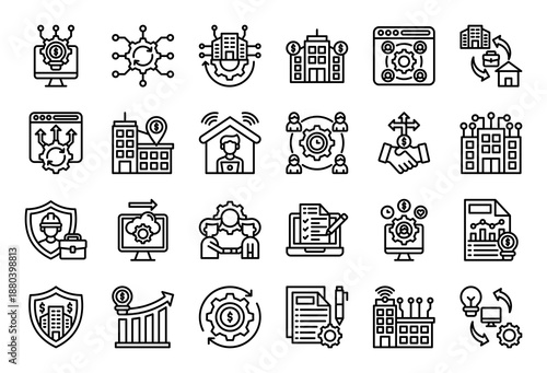 Tech Company Icon Collection Set. Clean Outline Icon Vector Illustration.