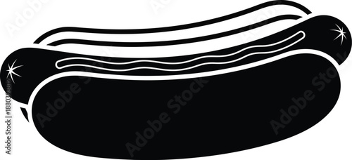 Black hotdog with mustard, simple food illustration, fast food icon