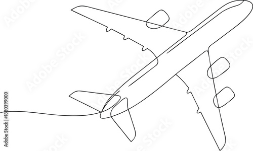 continuous one line art drawing of airplane on white background