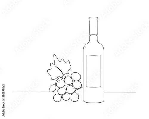 A bottle of wine art vector with fresh grapes placed beside it on a clean white background