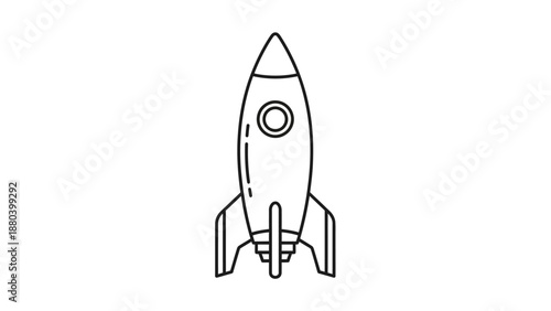 Simple black and white line drawing of a rocket ship.