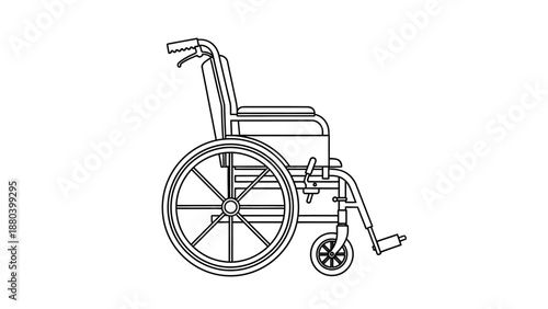 Simple line drawing of a wheelchair with large rear wheels and smaller front casters.