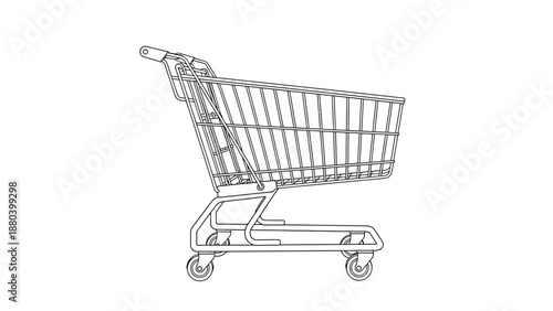 Simple line drawing of an empty shopping cart on white background.