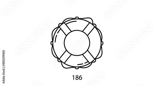 Simple black and white line drawing of a life preserver ring with number 186.