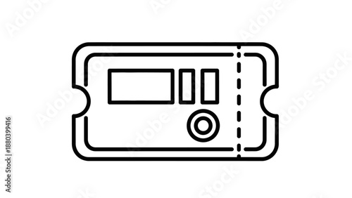 Simple line art illustration of a ticket stub with perforated edge.