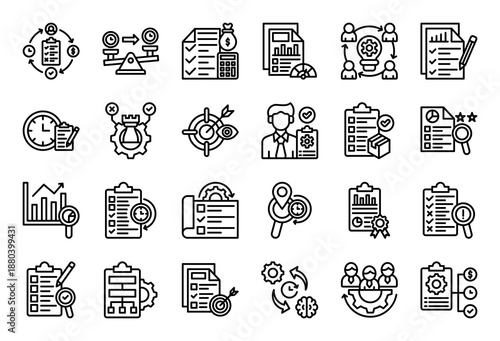 Assessment Management Icon Collection Set. Clean Outline Icon Vector Illustration.