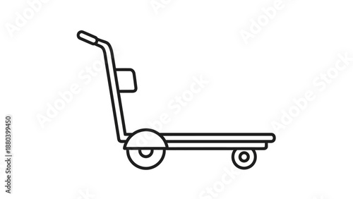 Simple line drawing of a hand truck or dolly with wheels.