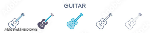 Guitar Element For Design Graphic - Multi Styles. Vector Illustration Of Two Colored And Black. Multiple Icons Designs Can Be Used For Mobile, Ui, Web 