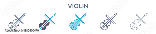 Violin Element For Design Graphic - Multi Styles. Vector Illustration Of Two Colored And Black. Multiple Icons Designs Can Be Used For Mobile, Ui, Web 