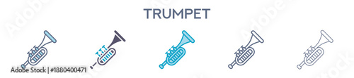Trumpet Element For Design Graphic - Multi Styles. Vector Illustration Of Two Colored And Black. Multiple Icons Designs Can Be Used For Mobile, Ui, Web 