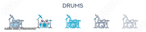 Drums Element For Design Graphic - Multi Styles. Vector Illustration Of Two Colored And Black. Multiple Icons Designs Can Be Used For Mobile, Ui, Web 
