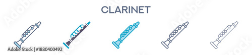 Clarinet Element For Design Graphic - Multi Styles. Vector Illustration Of Two Colored And Black. Multiple Icons Designs Can Be Used For Mobile, Ui, Web 