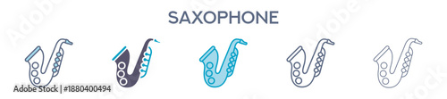 Saxophone Element For Design Graphic - Multi Styles. Vector Illustration Of Two Colored And Black. Multiple Icons Designs Can Be Used For Mobile, Ui, Web 