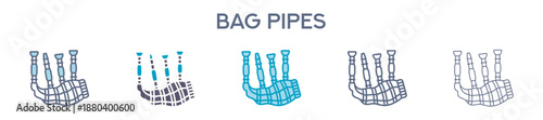 Bag Pipes Element For Design Graphic - Multi Styles. Vector Illustration Of Two Colored And Black. Multiple Icons Designs Can Be Used For Mobile, Ui, Web 