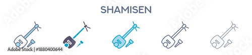 Shamisen Element For Design Graphic - Multi Styles. Vector Illustration Of Two Colored And Black. Multiple Icons Designs Can Be Used For Mobile, Ui, Web 