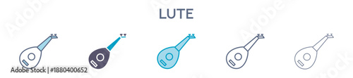 Lute Element For Design Graphic - Multi Styles. Vector Illustration Of Two Colored And Black. Multiple Icons Designs Can Be Used For Mobile, Ui, Web 