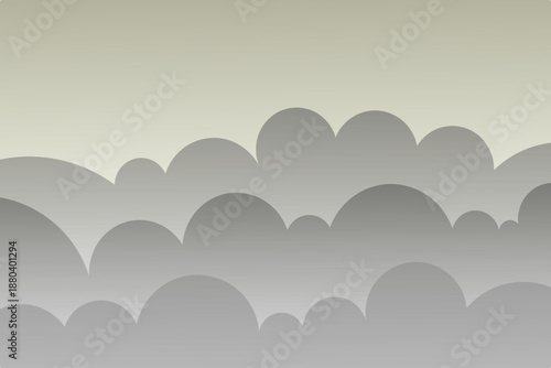 sky with abstract grayish cute clouds conceptual banner background. Web border of overcast cloud layers. Simple cartoon design. Stylish cartoon web banner with gray cloud on dark purple background