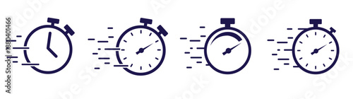 4 Timer Icons Set Featuring Countdown, Stopwatch, Alarm, and Time Tracking Symbols for Productivity, Scheduling, Time Management and Deadlines