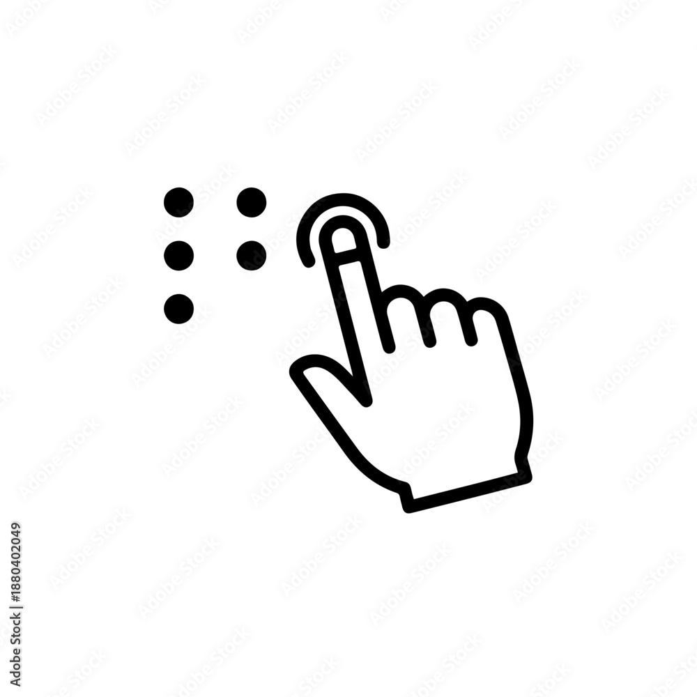 Obraz premium Single fingertip touching Braille block icon. Modern linear design representing accessibility, education, and inclusive communication