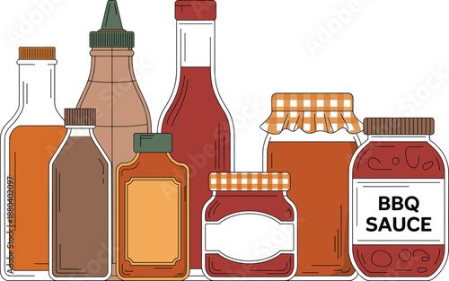 Assorted B Q Sauce Bottles and Jars BBQ sauce condiments