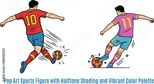 Pop Art Sports Figure with Halftone Shading and Vibrant Color Palette