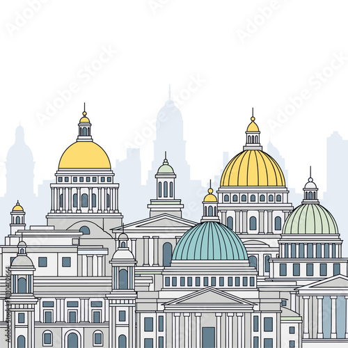 Capitol Buildings Line Art: Government Architecture Illustration