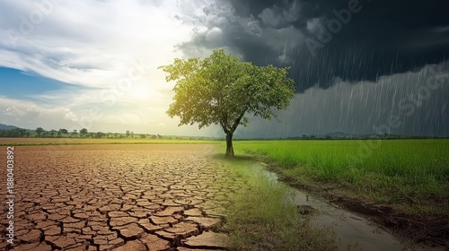 Background visual showing agricultural area becoming barren from global warming, Climate Change theme for education