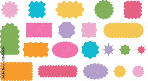 Colorful Wavy Edge Shapes and Frames on White border