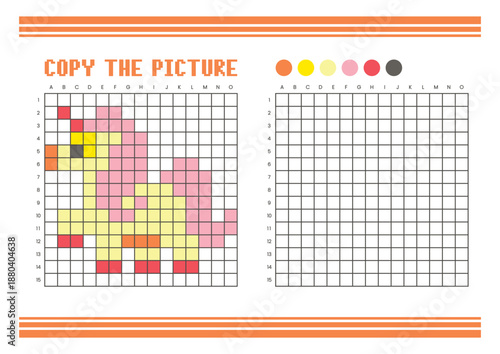 Copy the picture grid drawing worksheet for kids. Pixel art fantasy pony