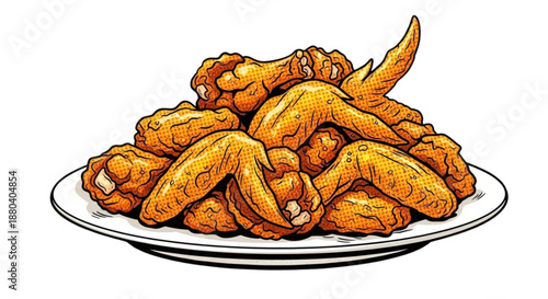 Plate of spicy chicken wings piled high and ready to eat  