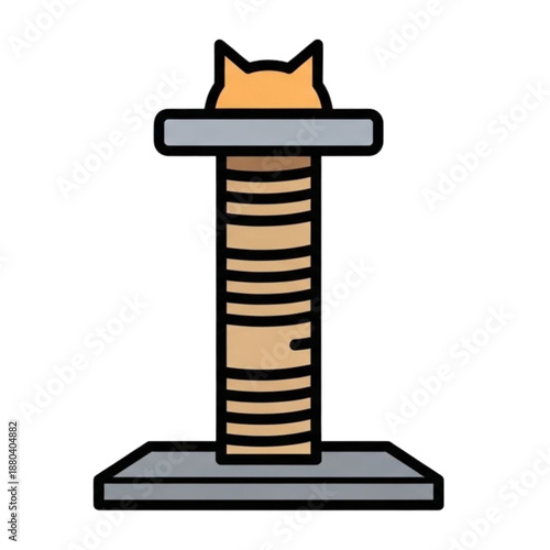 Cat scratching post with orange cat sitting on top  