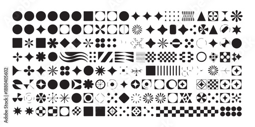 Y2k aesthetic brutalist shapes and abstract halftone textures collection for urban streetwear and magazine designs