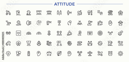 Attitude line icon set. Outline icons collection. Related to thinking, positive, think, mental, mood. Signs for web and mobile app. Positive Thinking icon collection.