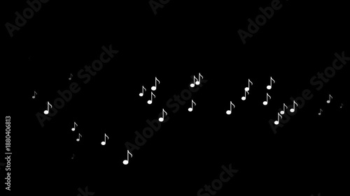 Musical notes flying animation on solid background for alpha transparent. sound music and song concept. 