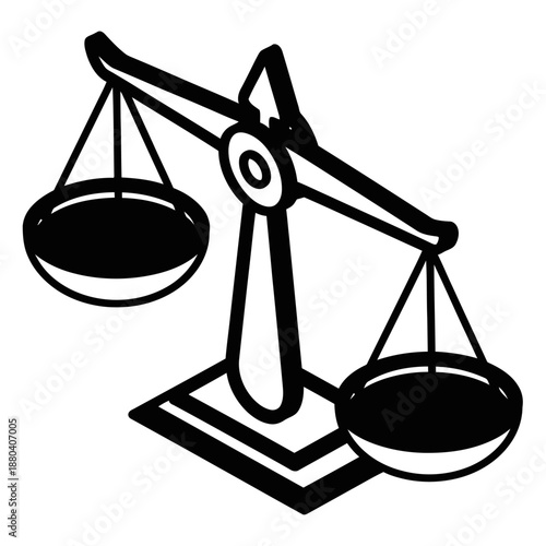 Minimal Black and White Justice Scale Icon in Flat Vector Style Isolated on White Background