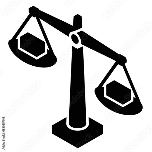 Minimal Black and White Justice Scale Icon in Flat Vector Style Isolated on White Background