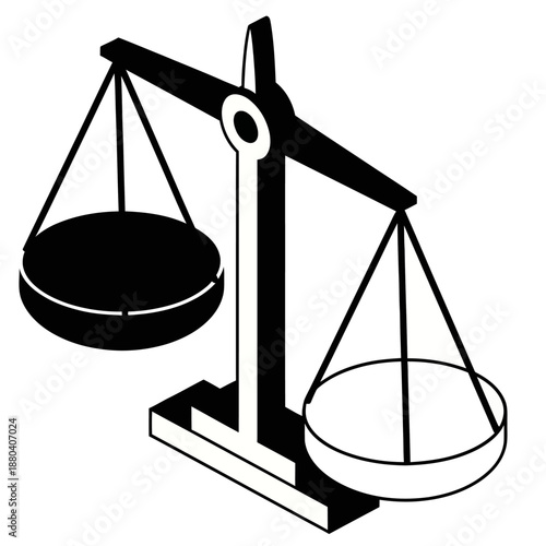 Minimal Black and White Justice Scale Icon in Flat Vector Style Isolated on White Background