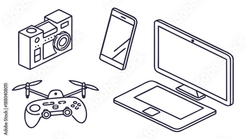 Assorted modern gadgets isolated on white background, Vector