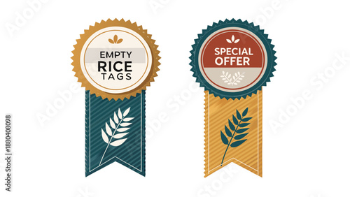 Empty rice tags and special offer badges isolated on white background, Vector