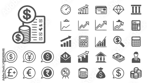 Financial icons collection isolated on white background, Vector