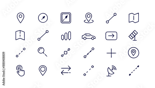 Collection of navigation and map icons isolated on white background, Vector