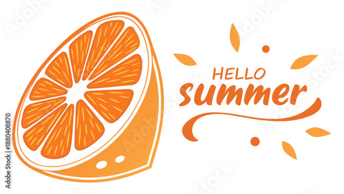 Welcome summer with a fresh orange slice isolated on white background, Vector