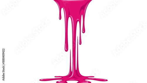 Pink liquid dripping down on white background