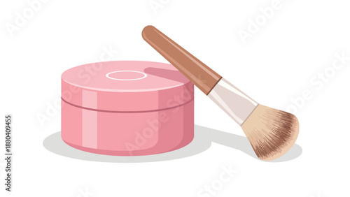 Pink powder compact with a makeup brush