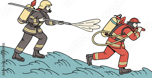 Firefighters battling flames with determination and teamwork in emergency response