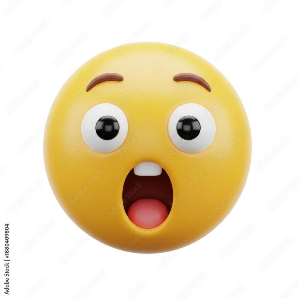 Fototapeta premium Surprised emoji face isolated on transparent background
